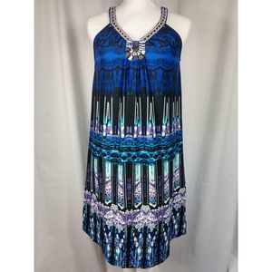 New Direction petite black blue no sleeve dress